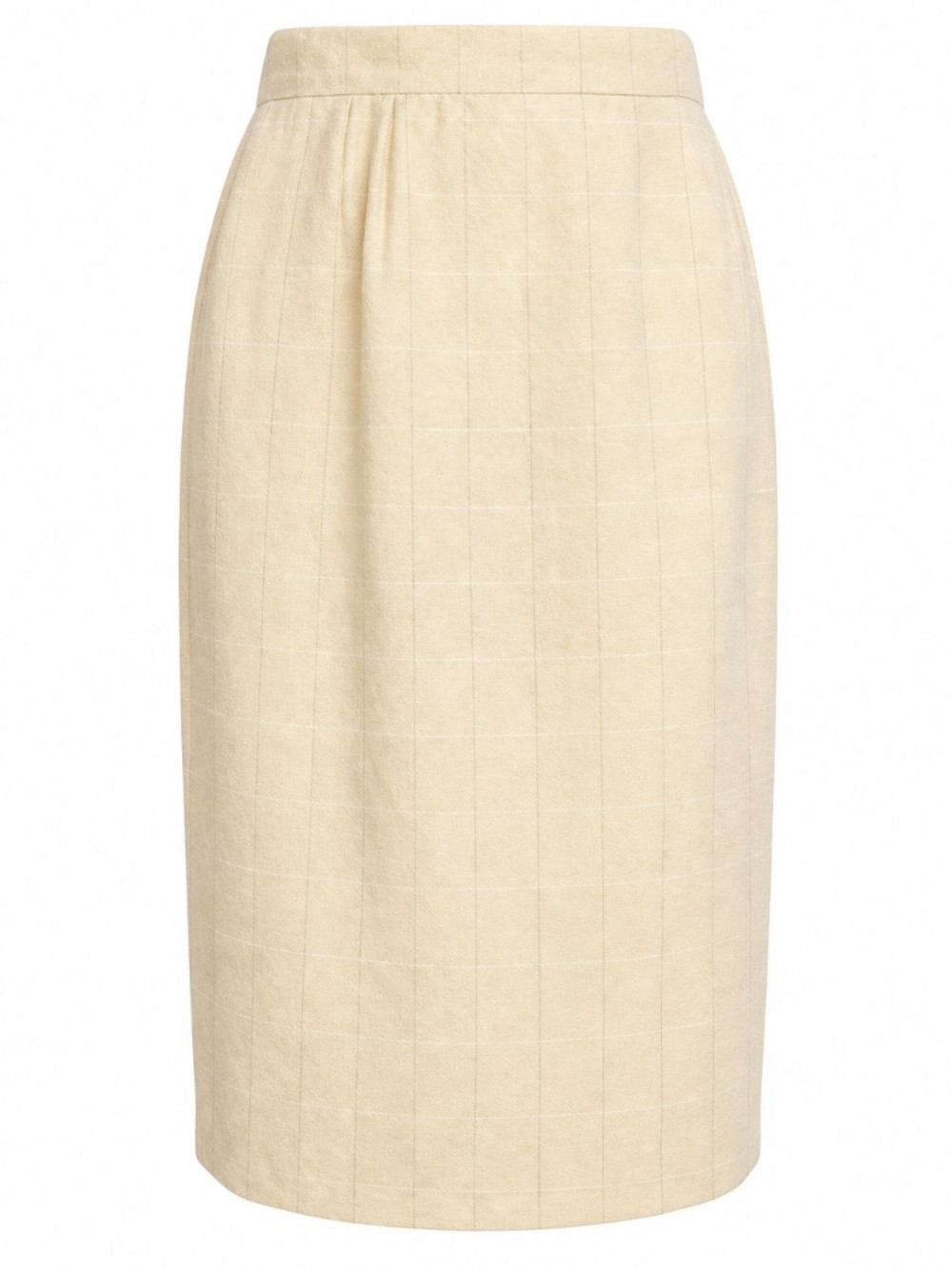 Louis Féraud Vintage Butter Yellow Wool Silk Plaid Pencil Skirt Size 10